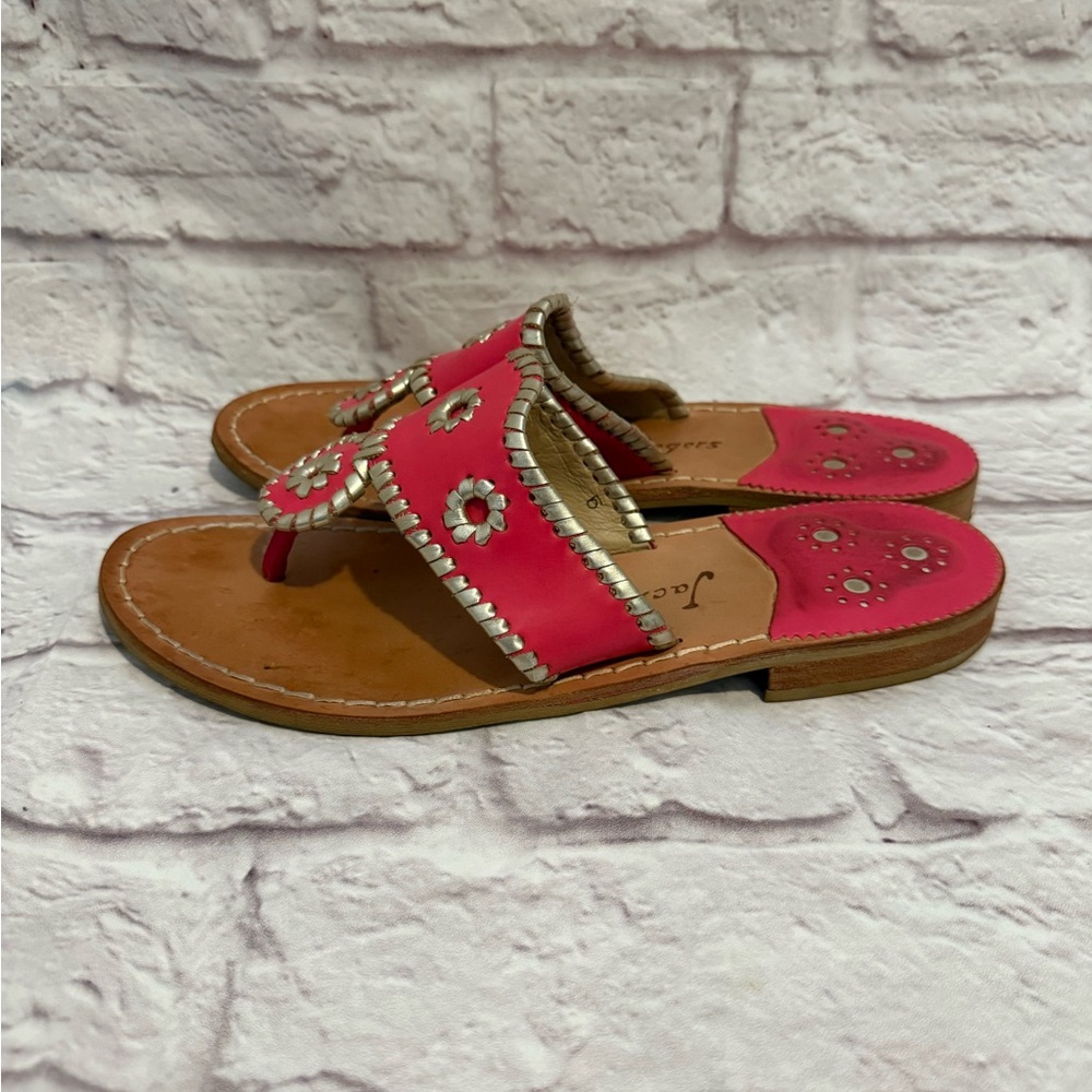 JACK ROGERS
NAVAJO THONG SANDALS SILVER/FUSHIA LEATHER WOMENS SIZE 9